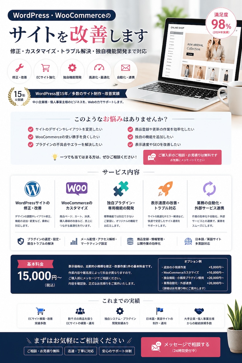 WordPress・ECサイトを改善します WooCommerce・自動化・独自機能にも対応 イメージ1