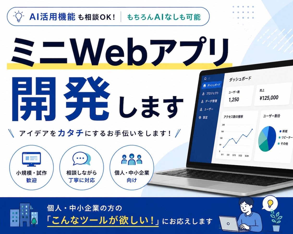 AI活用ミニWebアプリ開発します 相談しながら丁寧に開発・試作します。 イメージ1