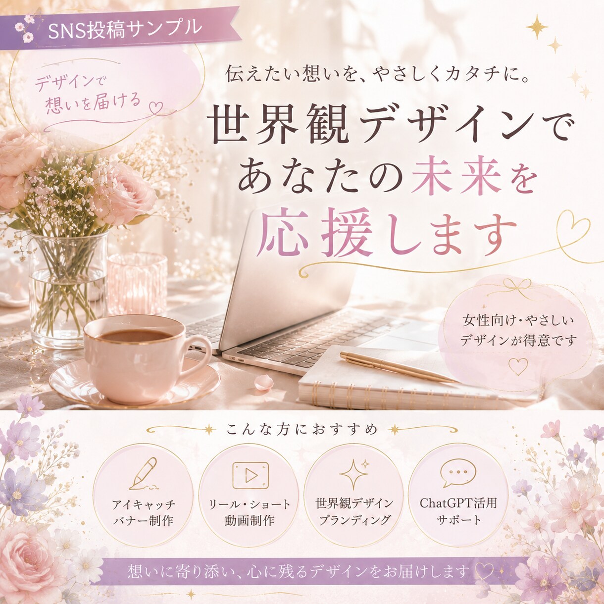 女性向けのやさしいヘッダー作ります 想いが伝わる世界観を丁寧に制作 イメージ2