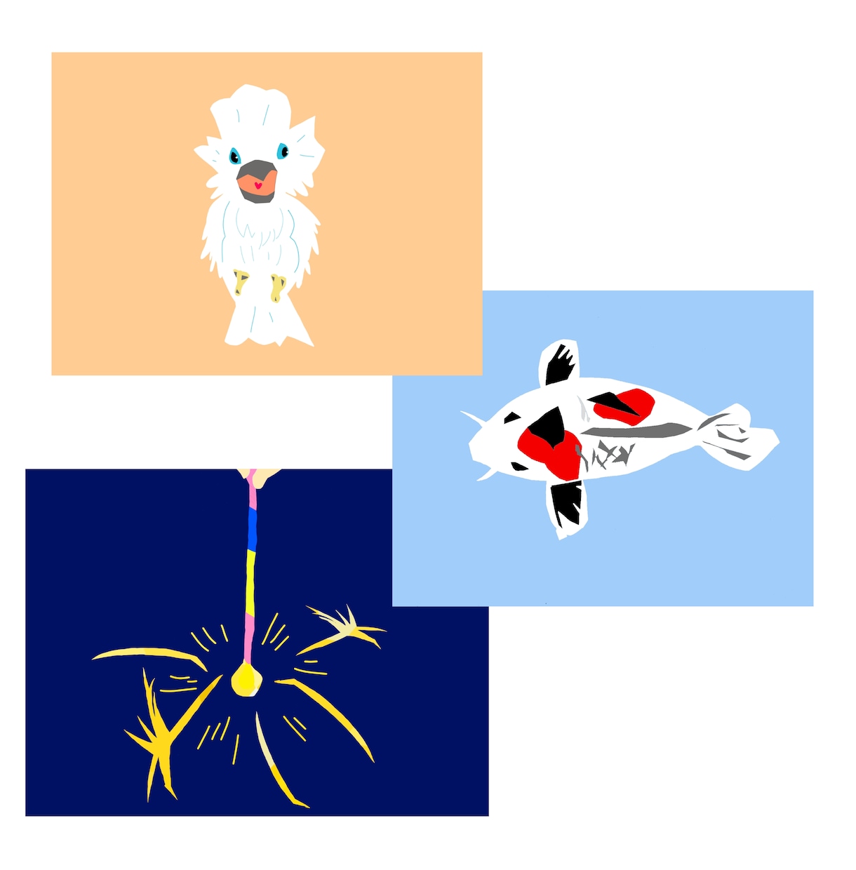 切り絵風のおしゃれなフラットイラストを制作します 大胆な色と形で、パッと目を引く一枚を。 イメージ1