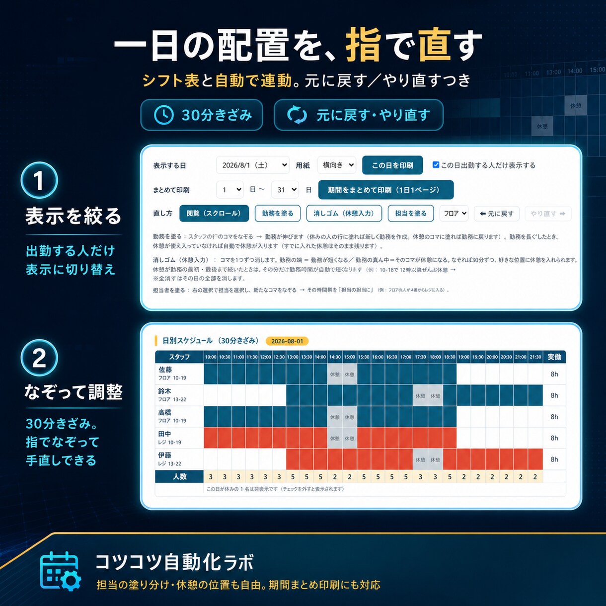 Excel不要のシフト作成ツールをお渡しします Mac・iPadでも動く。人件費まで自動計算するシフト管理 イメージ4