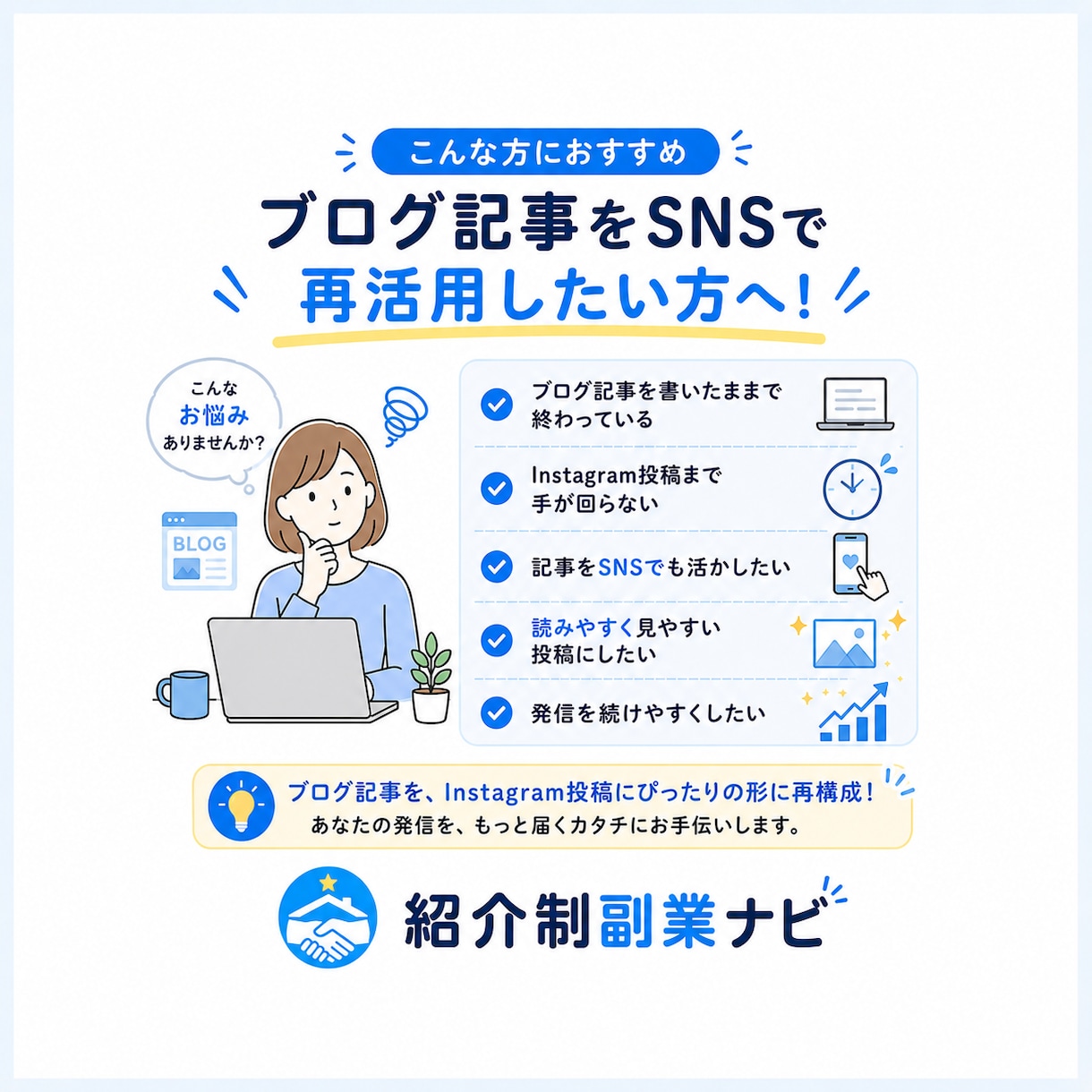 ブログ記事をインスタ投稿画像にします 記事を再活用｜画像10枚＋投稿文対応 イメージ4