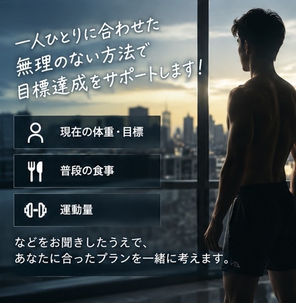 あなたに合った減量方法を提案します 食事や運動量に合わせて無理のない範囲で一緒に頑張りましょう！ イメージ3