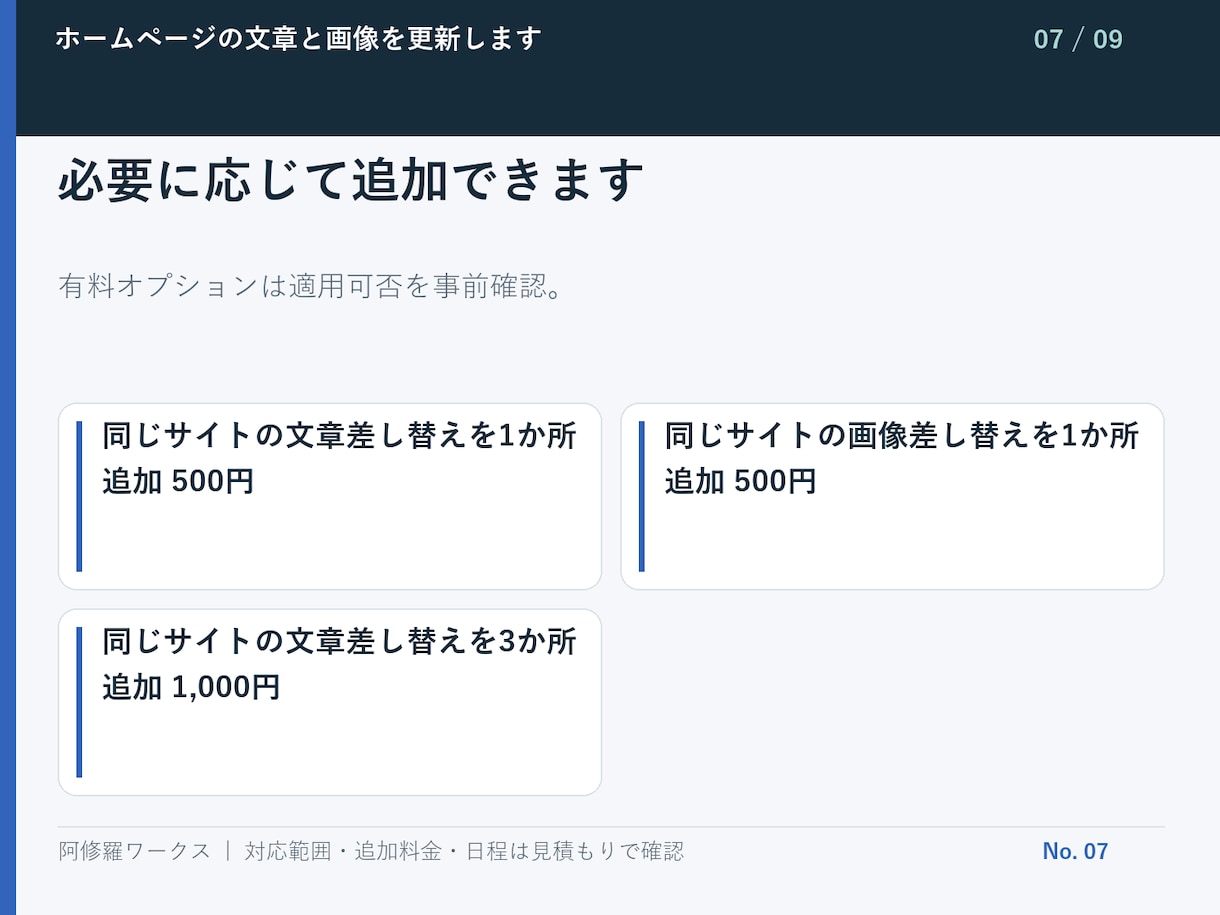 ホームページの文章と画像を更新します 支給素材への差し替えを5か所まで対応 イメージ8