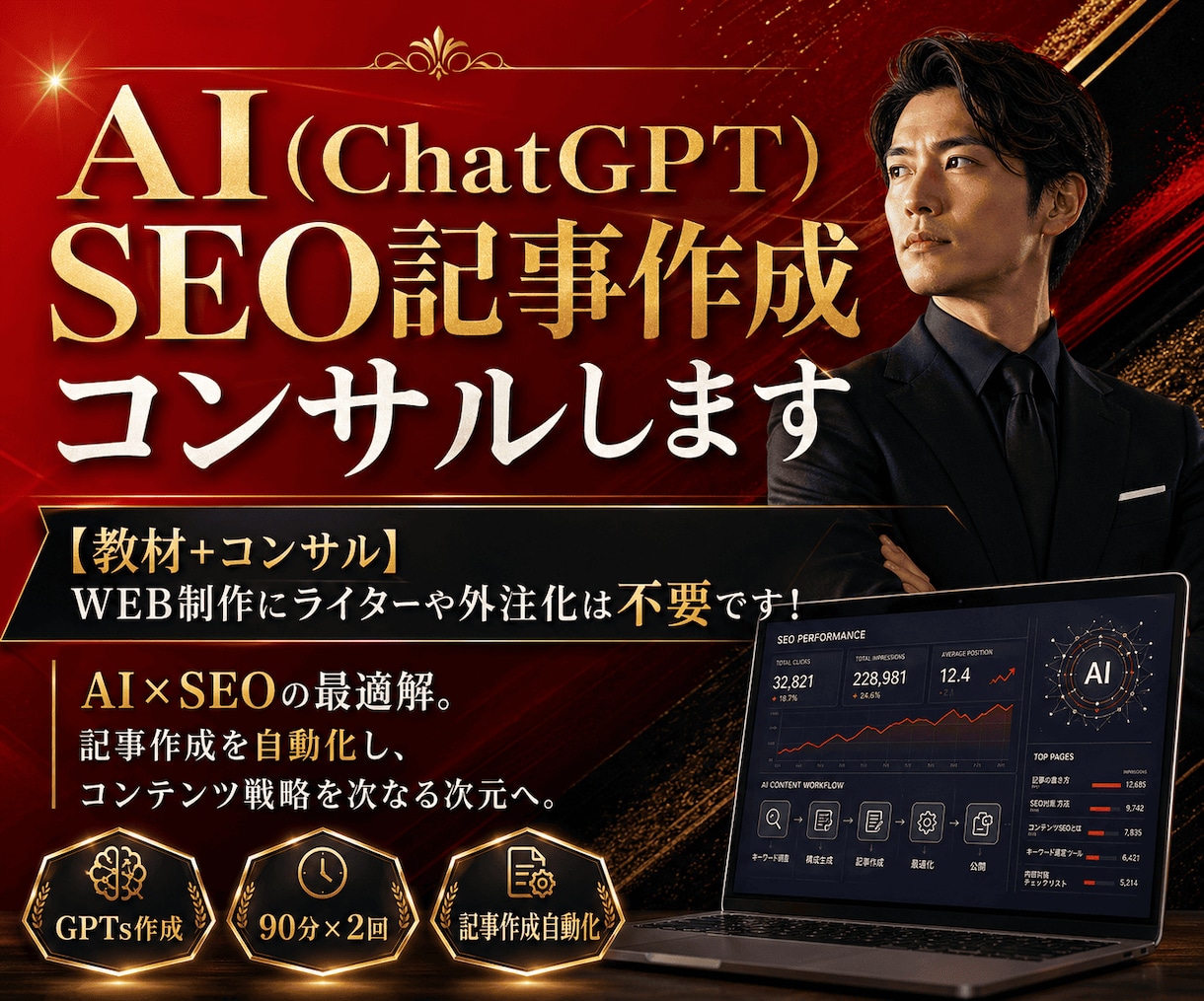 AI(ChatGPT)SEO記事作成コンサルします 【教材+コンサル】WEB制作にライターや外注化は不要です! イメージ1