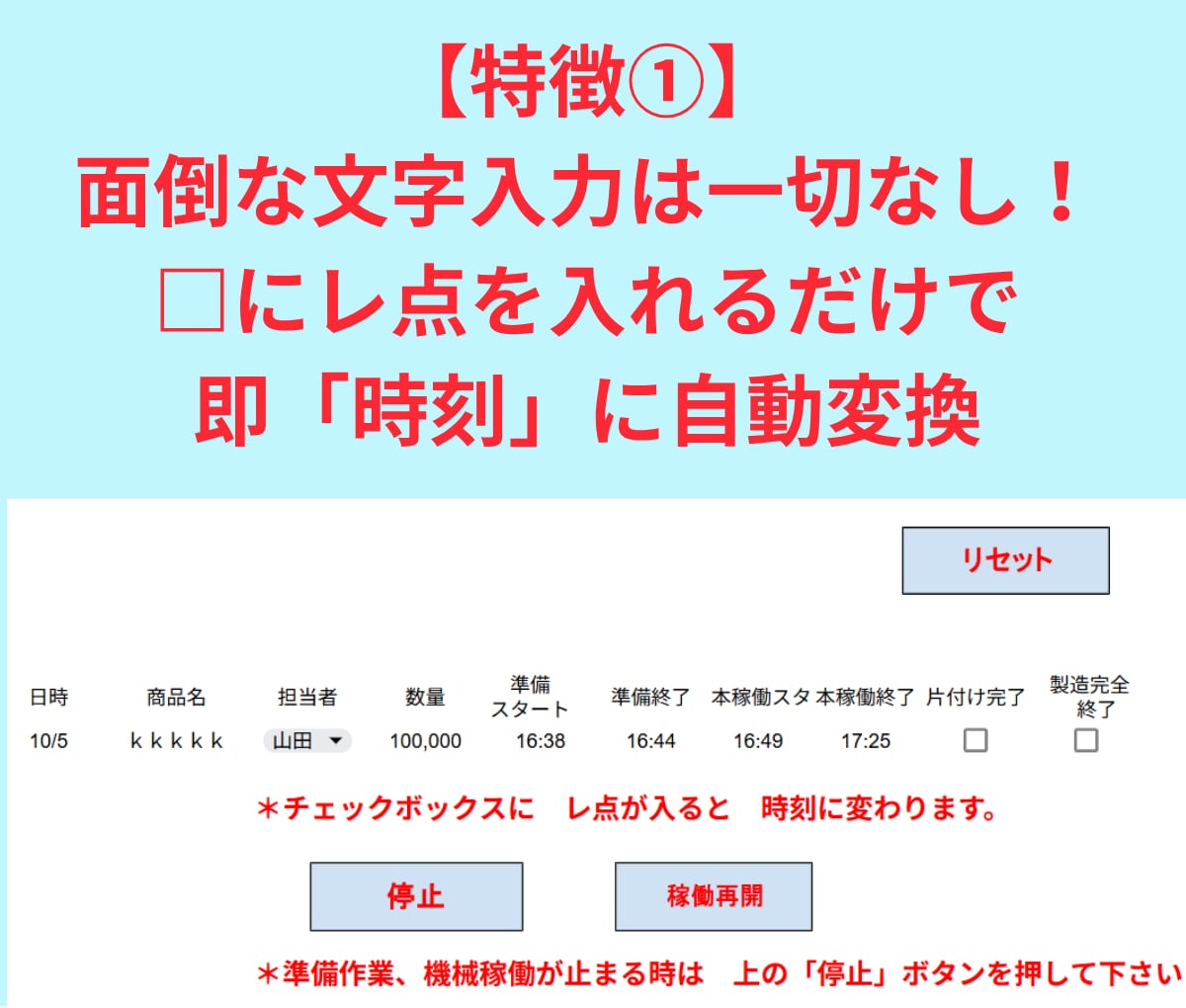製造のムダを徹底分析　ムダの内容を秒で記録します スプレッドシート×GASで全自動集計！見えない赤字を可視化 イメージ3