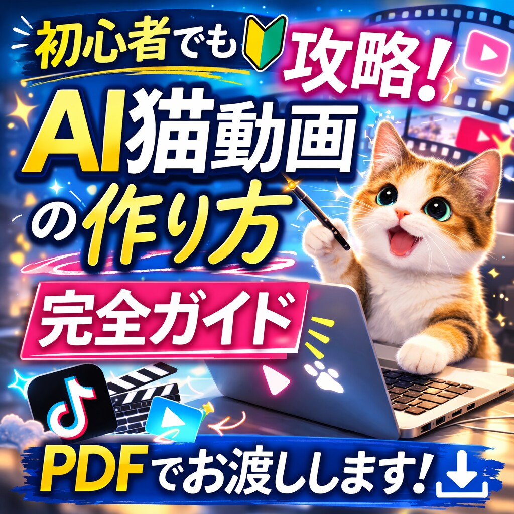 AI猫動画の作り方とプロンプト100お渡しします 初心者向けAI猫動画作成ガイドPDF イメージ2