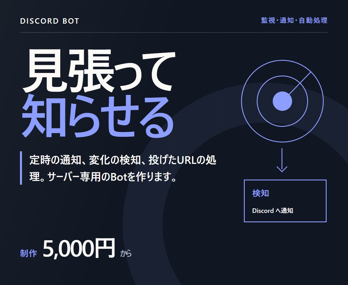監視・通知に強いDiscord Botを開発します 定時通知・変化の検知・自動処理｜4本を自作して毎日運用中 イメージ1