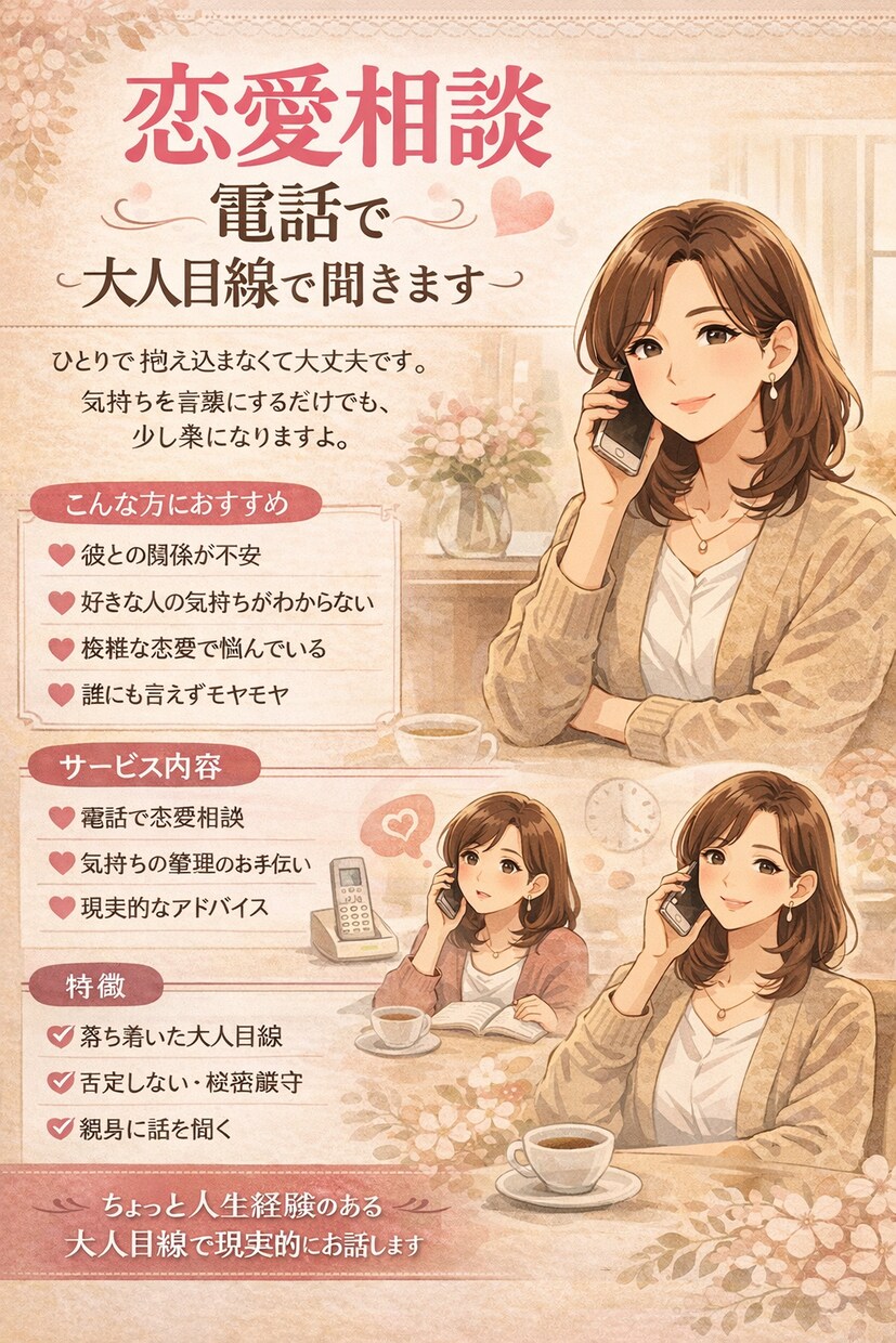既読ｽﾙｰ、不倫、片思い、恋愛相談乗ります 不倫、片想い、愚痴、恋愛相談、曖昧関係の相談何でも聞きます。 イメージ1