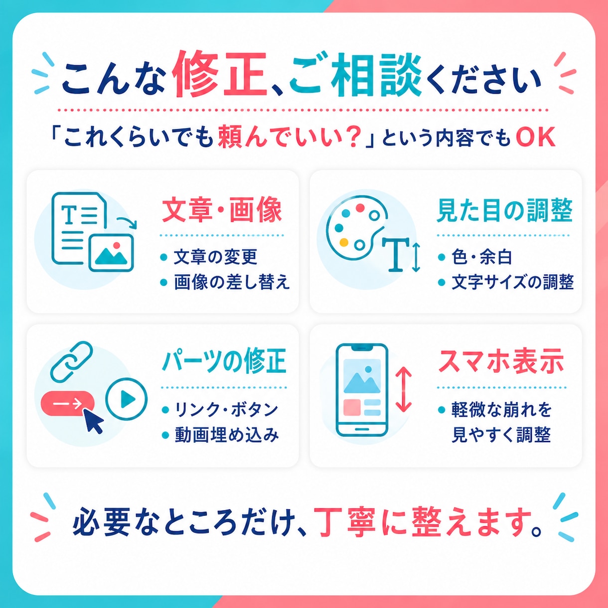Webサイトの修正・更新を必要な所だけ対応します 「少しだけ直したい」に、必要なところだけ丁寧に対応します！ イメージ2