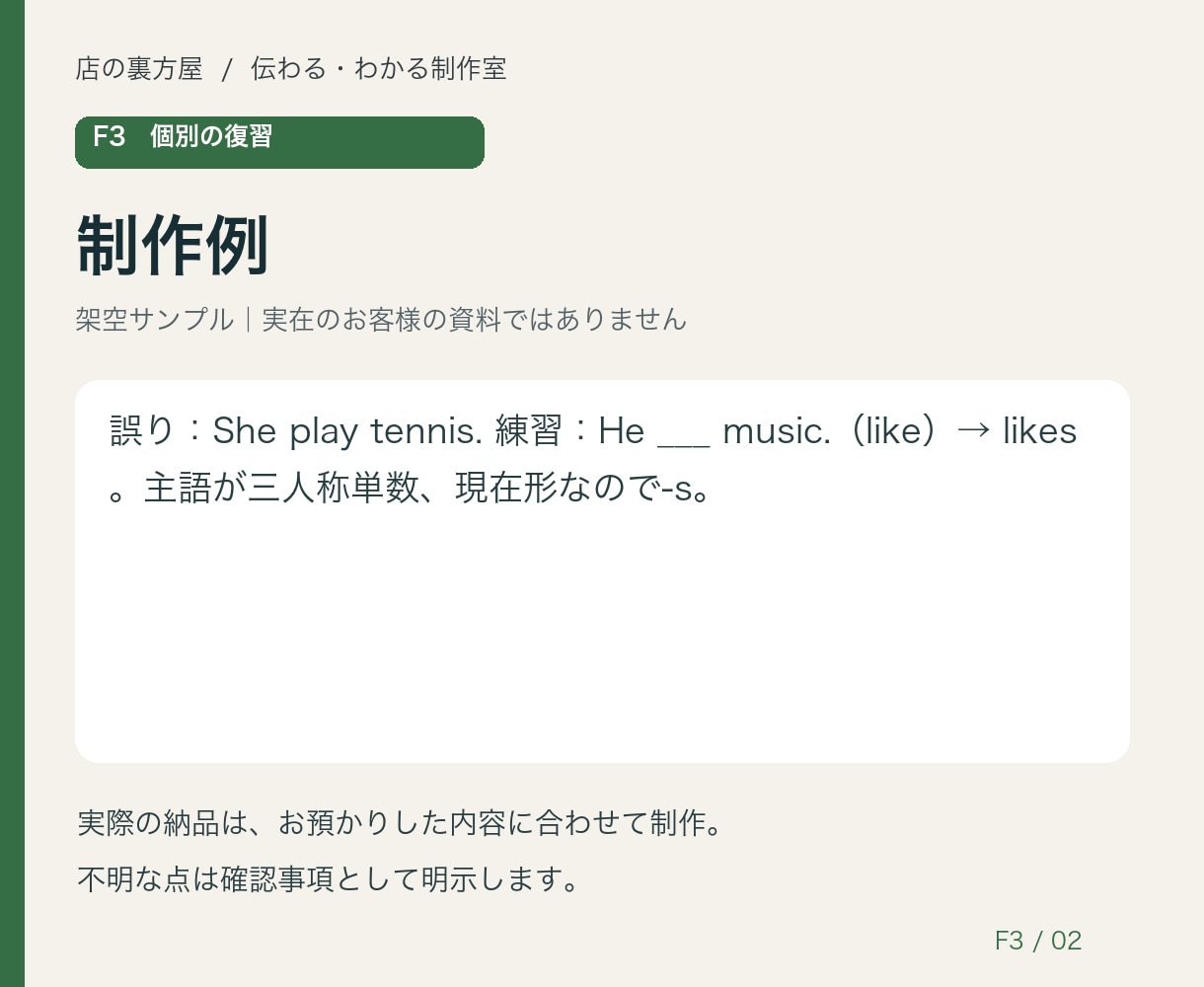 基礎英文法の間違いから練習を作ります 同じつまずきを別の文で練習する10問 イメージ2