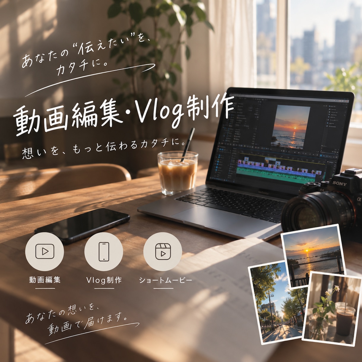 YouTube・Vlog等、目的別に制作します スマホで撮った動画を、おしゃれで見やすい動画に仕上げます！ イメージ1