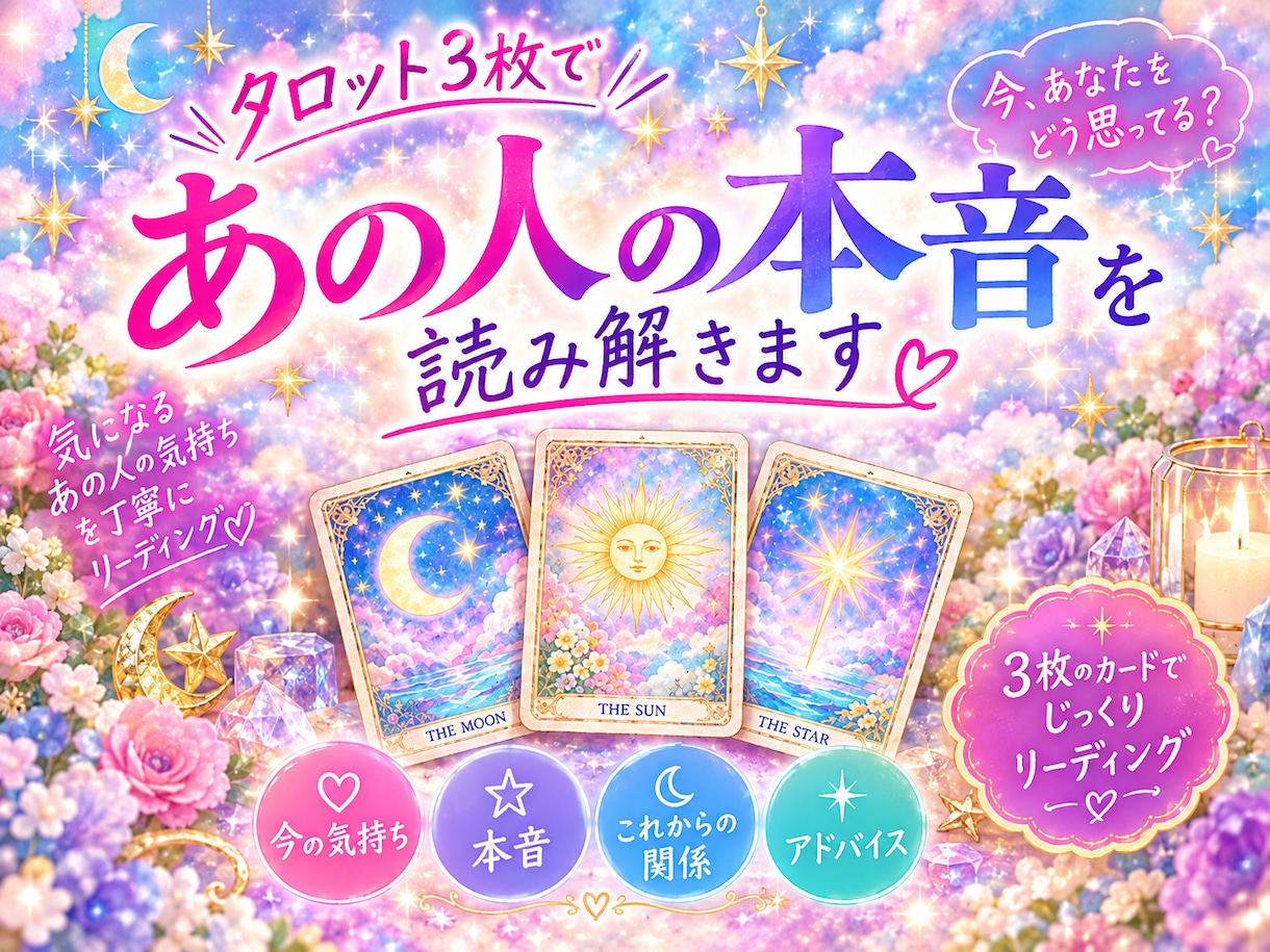 タロット3枚であの人の本音を読み解きます 気になるあの人の「今」を、3枚のカードから丁寧に読み解きます イメージ1