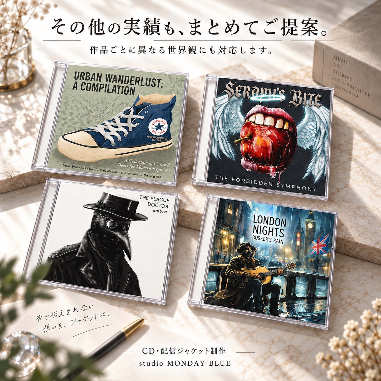 CD・配信ジャケット｜音楽の世界観をアートにします 1枚で終わらない。展開まで見据えたアートワークを制作します。 イメージ3