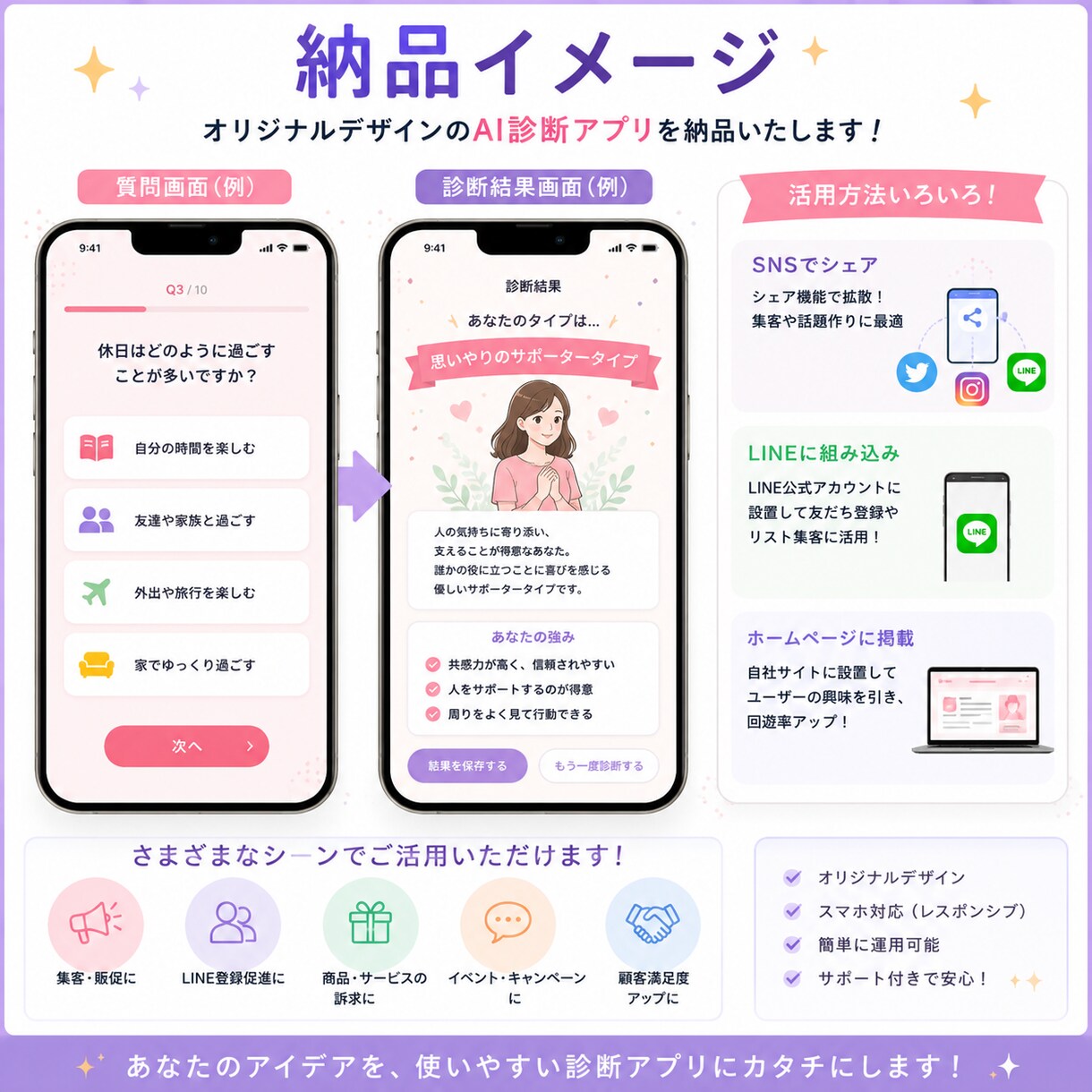 オリジナルAI診断アプリを制作します 集客・LINE登録につながるAI診断アプリを制作 イメージ4