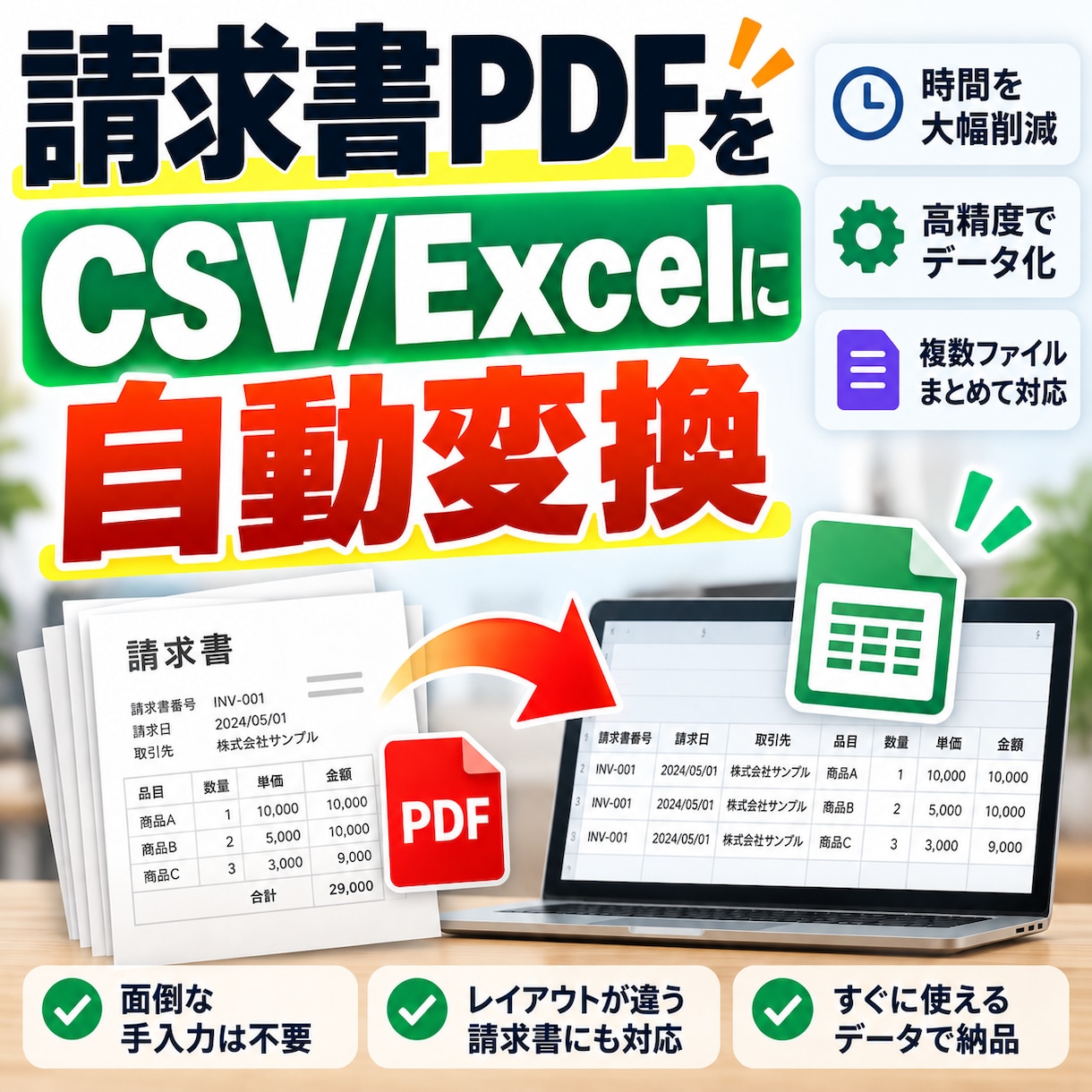 PDF・Excelの面倒な作業を自動化しますます 請求書PDF変換からExcel業務改善まで対応 イメージ1