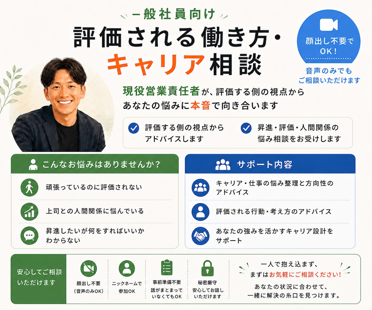 現役営業責任者が本気で向き合います 【一般社員向け】評価される働き方・キャリア相談 イメージ1