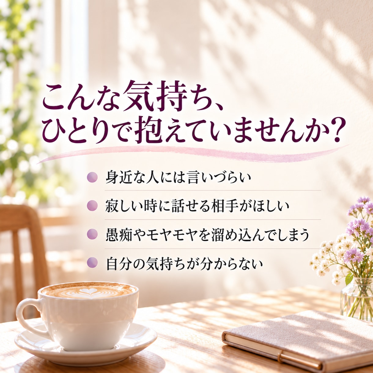 1人で抱えない1ヶ月★あなたの感情を優しく整えます 愚痴・恋愛・人間関係・何気ない日常までチャットでお聞きします イメージ2