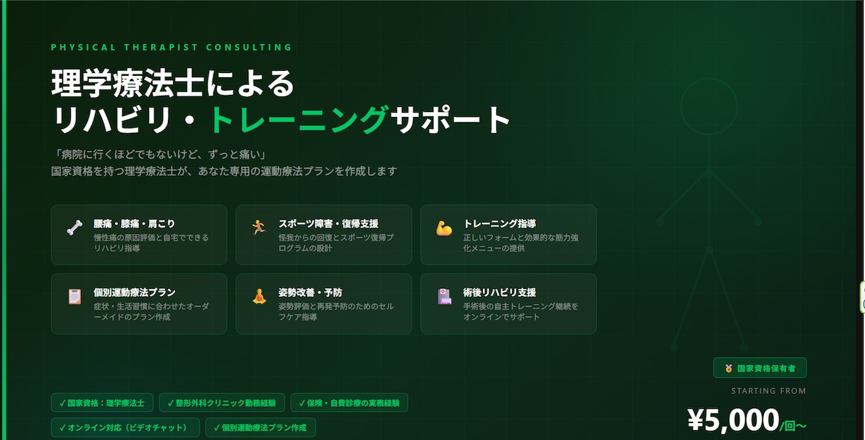 理学療法士によるリハビリ・トレーニング指導します 国家資格保有の理学療法士があなた専用プランを作成 イメージ1