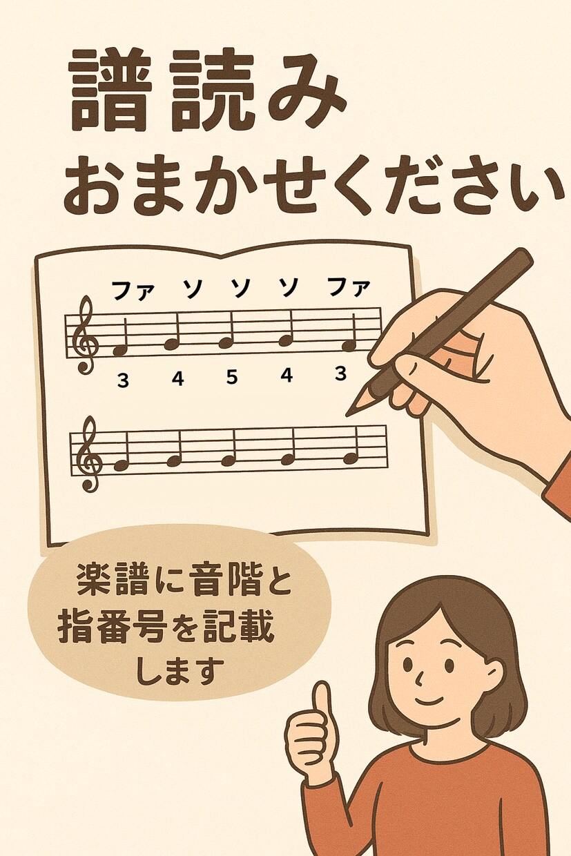 楽譜に音階(ドレミ)ふります 譜読みが不安な音楽初心者さん、お子さんの宿題習い事の確認に イメージ1