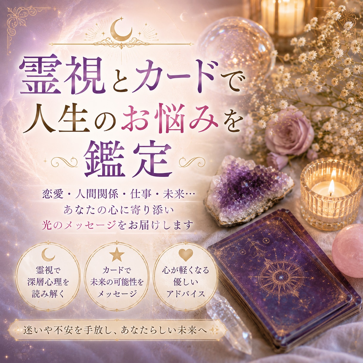 霊視とカードで人生のお悩みを鑑定します 今の状況を読み解き、心の整理をお手伝いします イメージ1