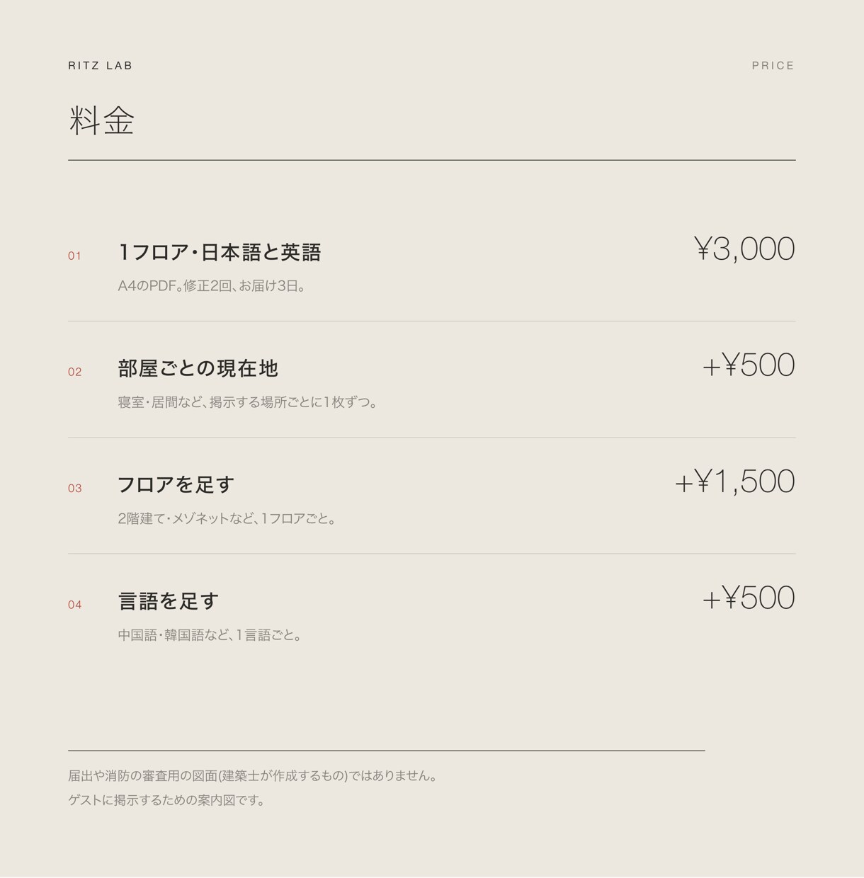 民泊の避難経路図を、手書きの間取りから作ります 日本語・英語で、現在地と出口がひと目で伝わる イメージ3
