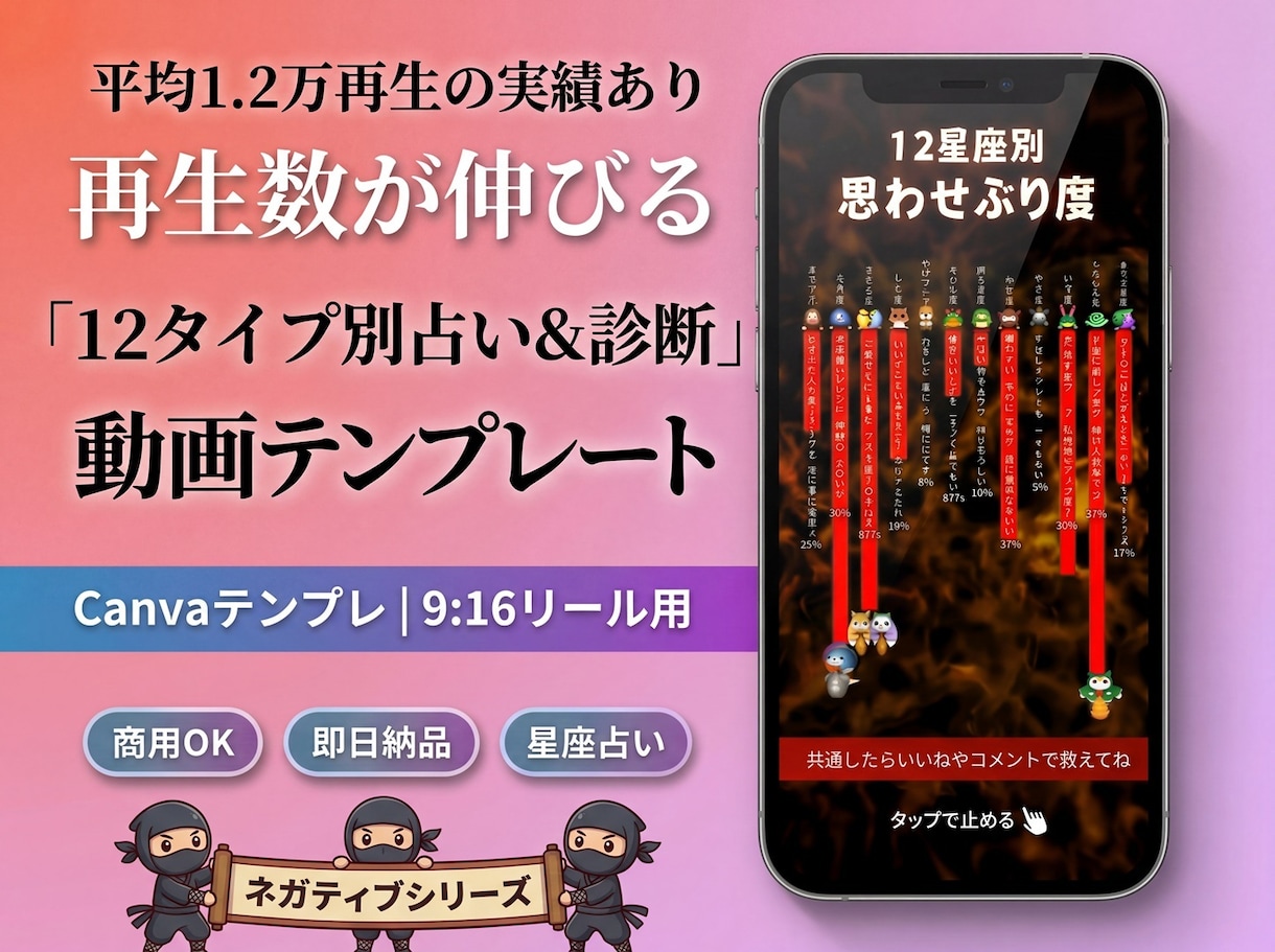 12タイプ別グラフ診断＆占い動画テンプレ届けます SNS集客に貢献！12アニマル、12星座、誕生月、性格診断に イメージ1