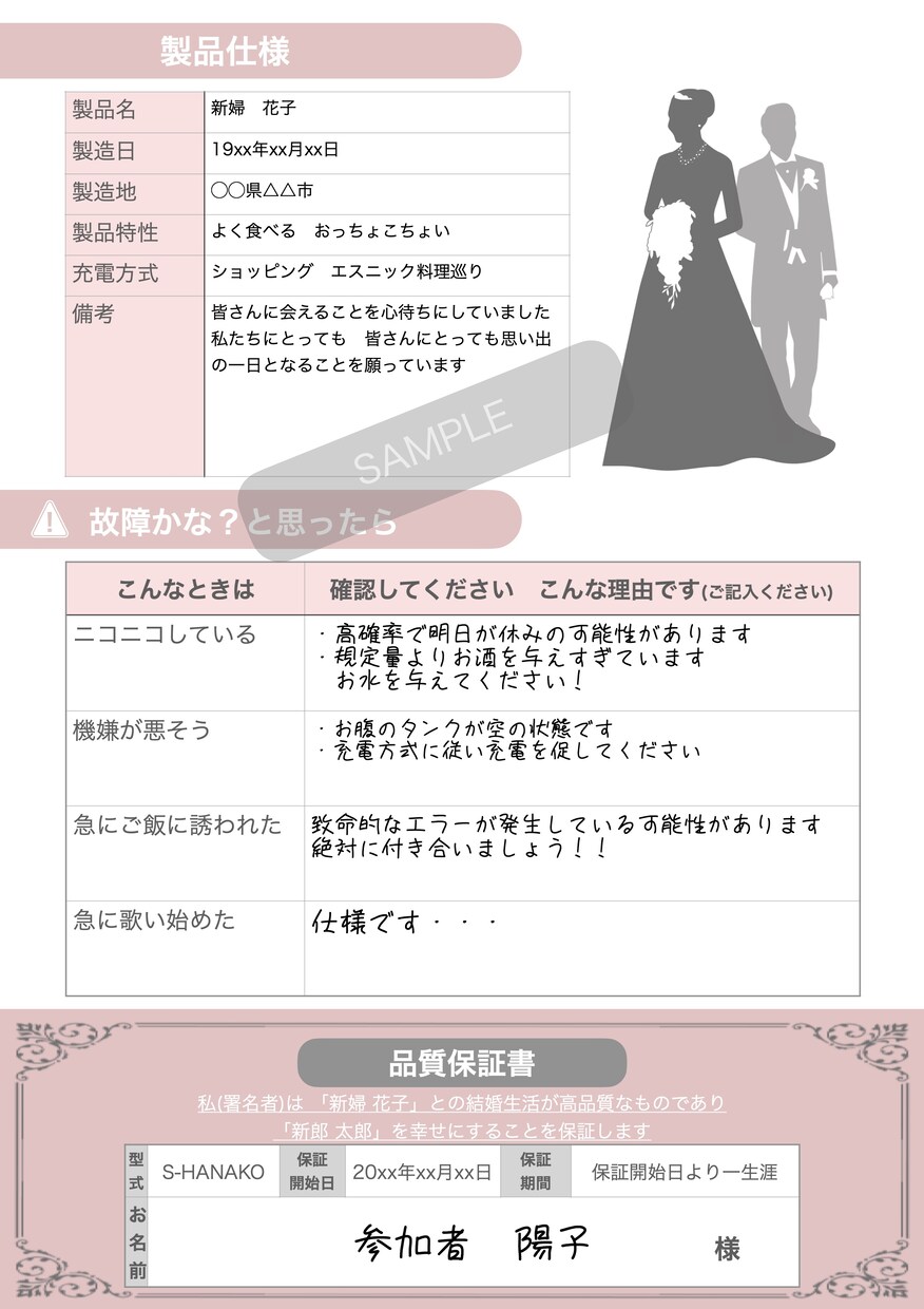 ゲスト様参加型”新郎新婦のトリセツ”作ります ゲストの皆様に記入してもらう参加型のトリセツです！ イメージ2
