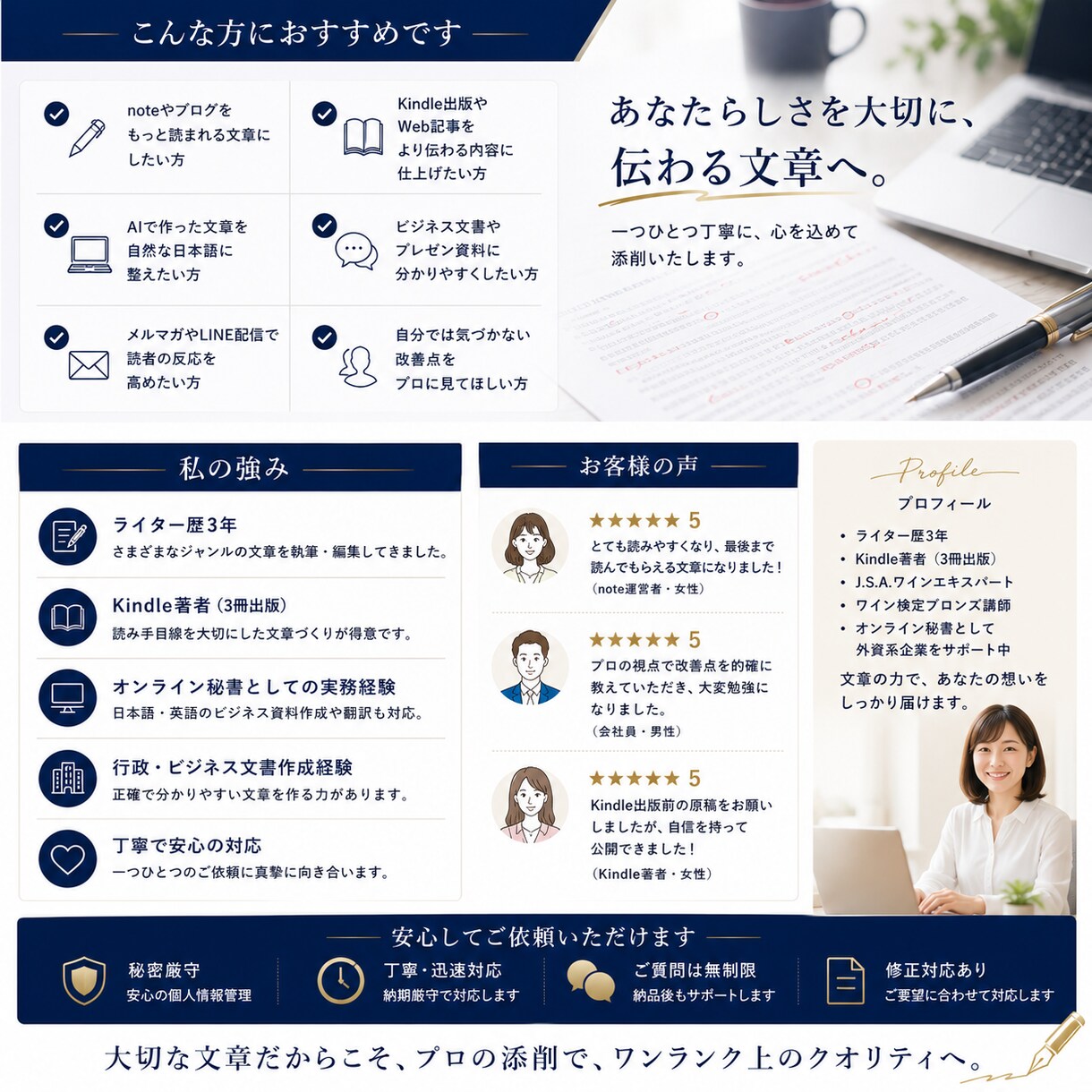 読みやすく伝わる文章へ添削・リライトします あなたらしさはそのままに、読みやすい文章へ。 イメージ2