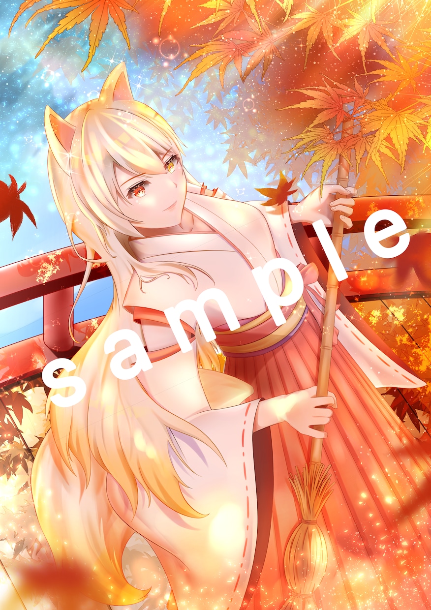 可愛い女の子イラストを販売します キラキラ綺麗な狐巫女イラストです イメージ1