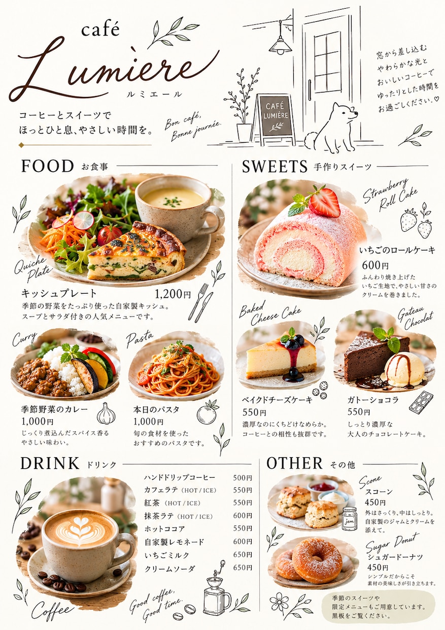 飲食店のメニュー表やPOPをおしゃれに制作します 飲食店の現場経験を活かし、お店の魅力が伝わるデザインに イメージ3