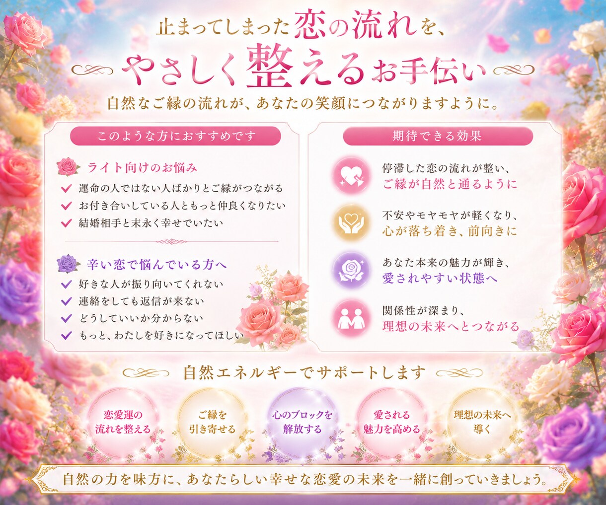 停滞した恋愛のご縁が、自然に通る状態へ導きます 止まってしまった恋の流れを、やさしく整えるお手伝い。 イメージ2