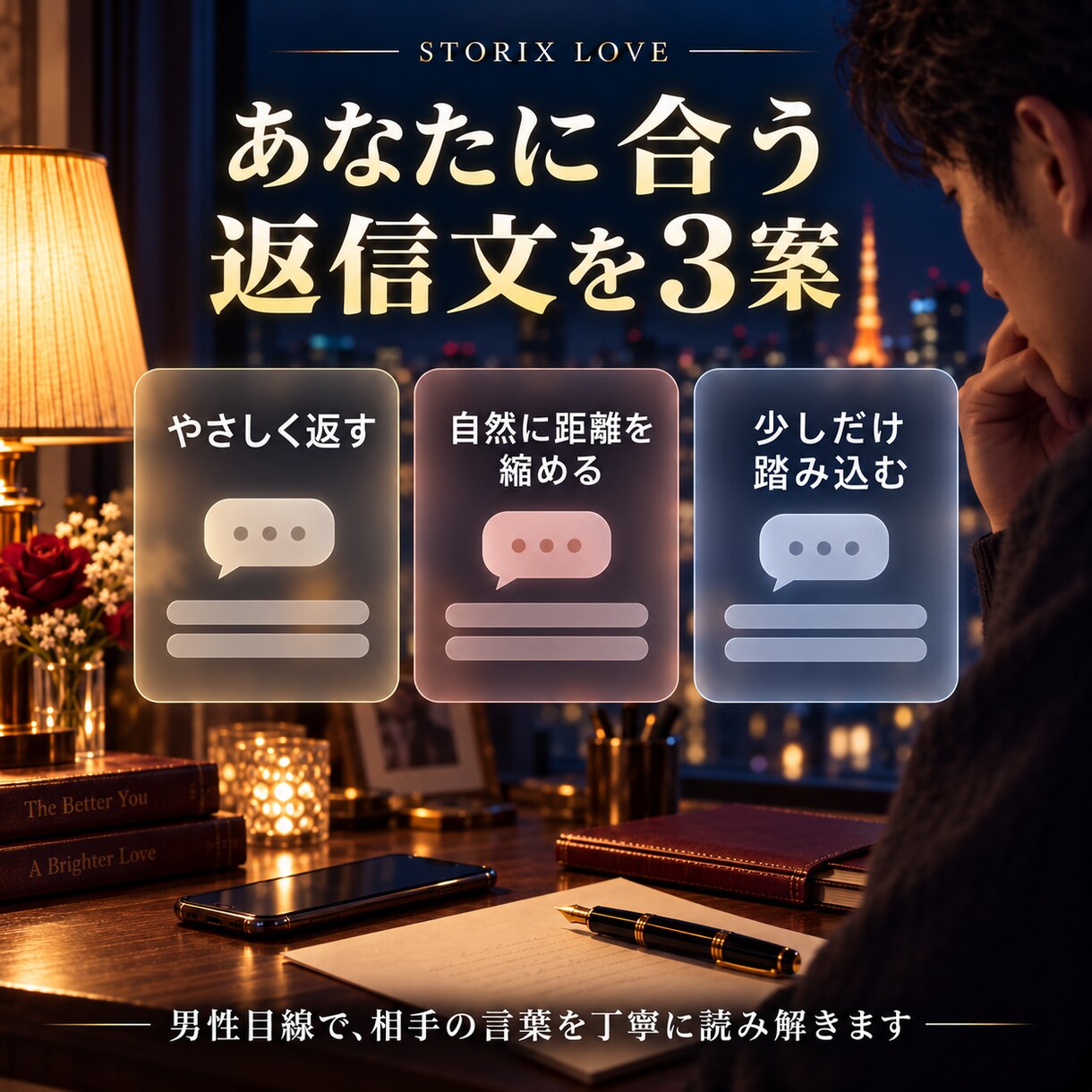 男性目線で恋のLINE返信を一緒に考えます 相手の言葉を読み解き、心に届く返信文を3案お届けします イメージ3