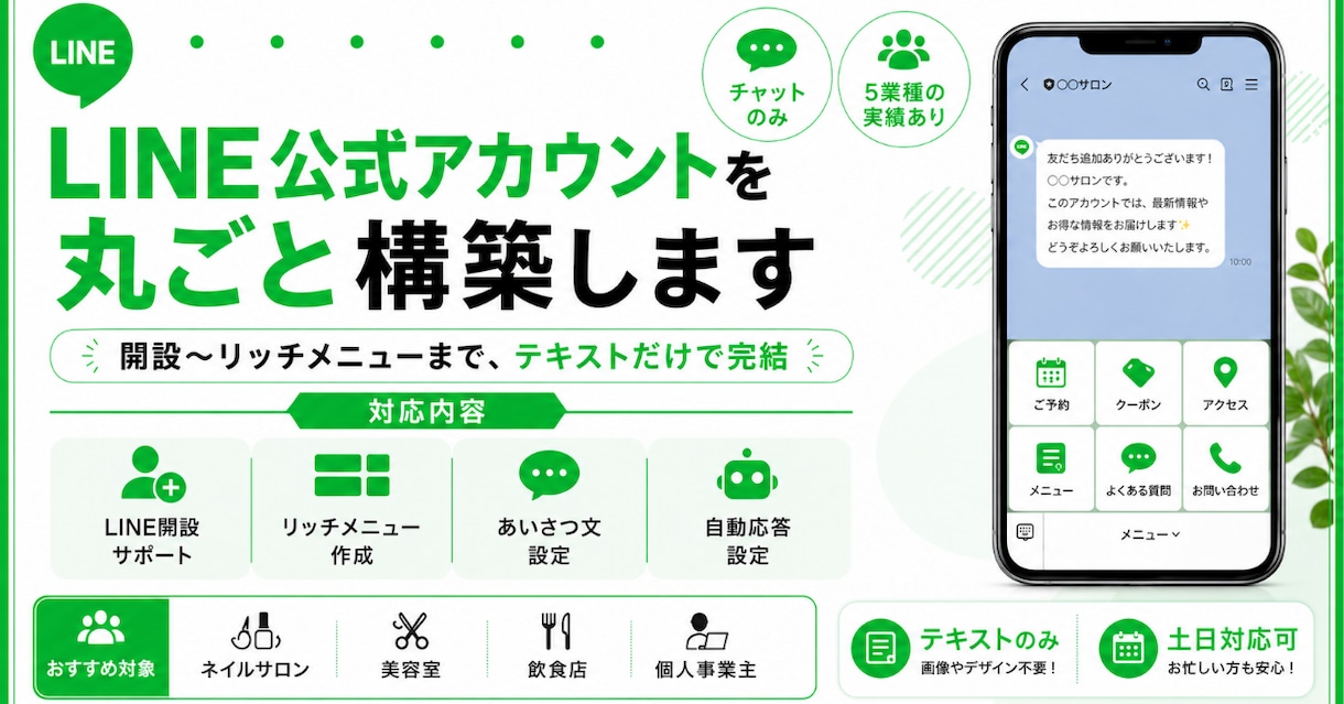 LINE公式アカウントを丸ごと構築します 開設〜リッチメニューまでテキストのみで完結 イメージ2