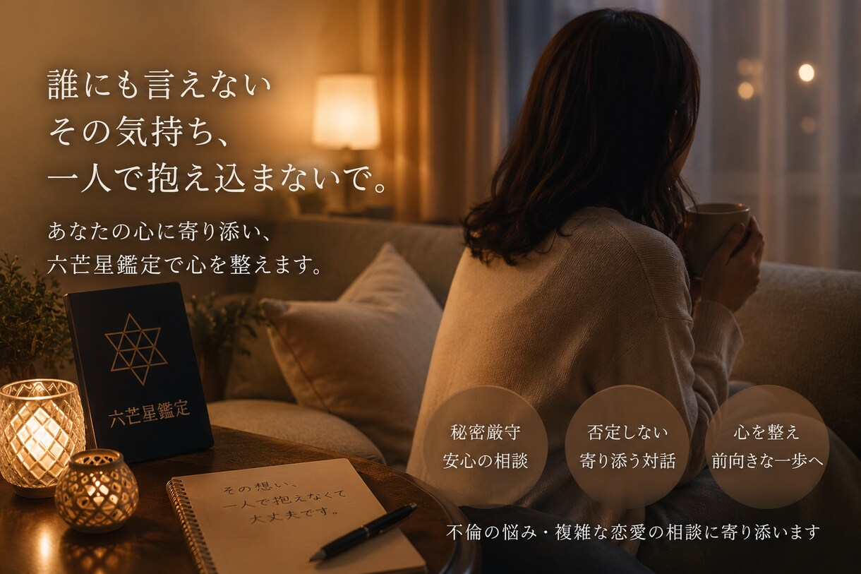 不倫で苦しいあなたへ。その気持ち六芒鑑定で整えます あなたの心を整理し前向きな一歩を応援します イメージ1