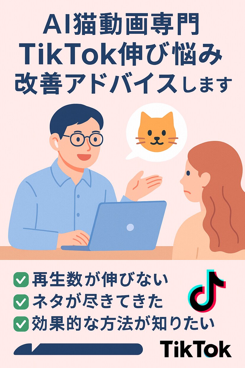 AI猫動画TikTok伸び悩み改善アドバイスします AI猫動画専門で伸び悩みの改善アドバイスします イメージ1