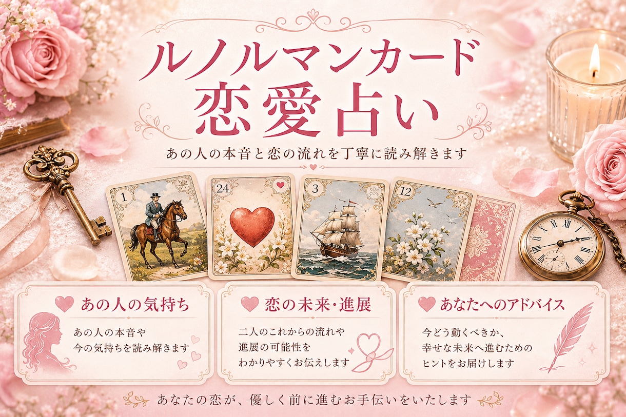 ルノルマンカード（36枚）で占います カードの意味を繋ぎ合わせ、深層心理まで丁寧に鑑定！ イメージ1
