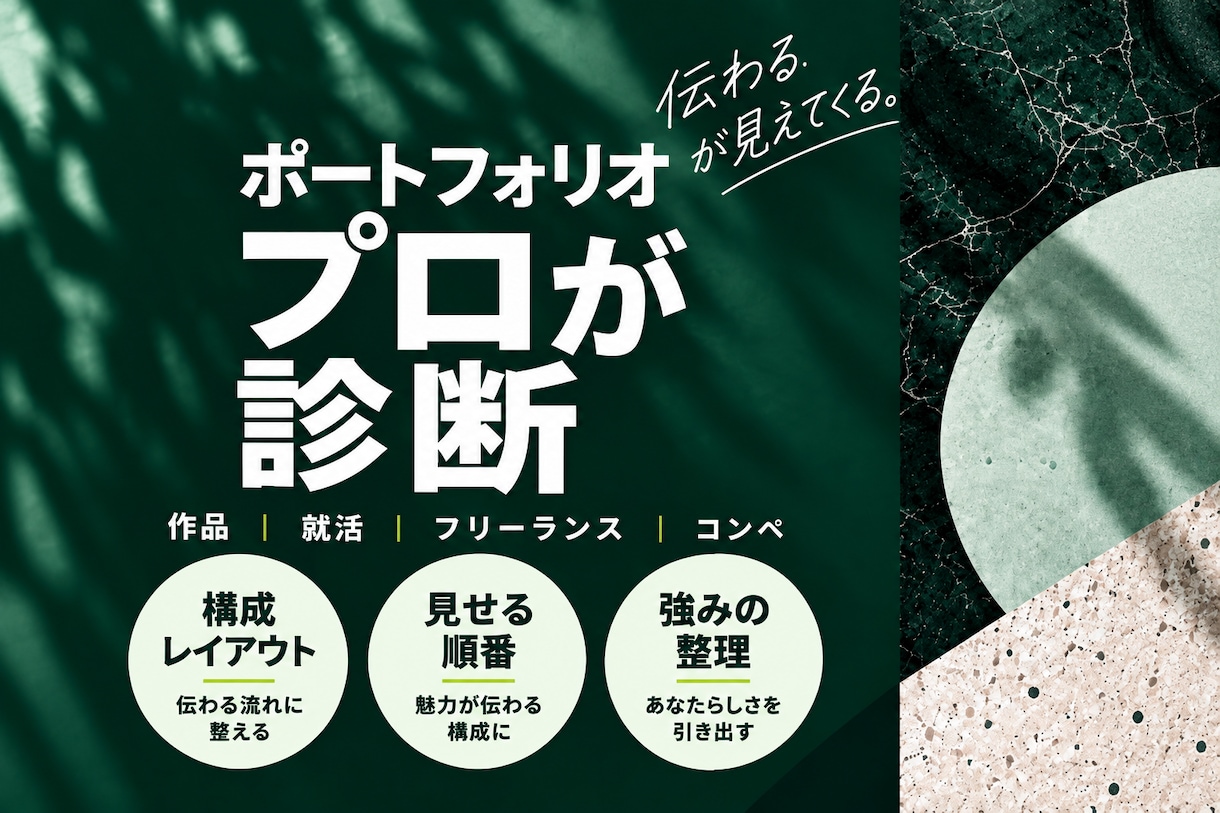 ポートフォリオをプロ目線で診断します 構成・作品順・見せ方から「伝わる資料」へ整えます イメージ1