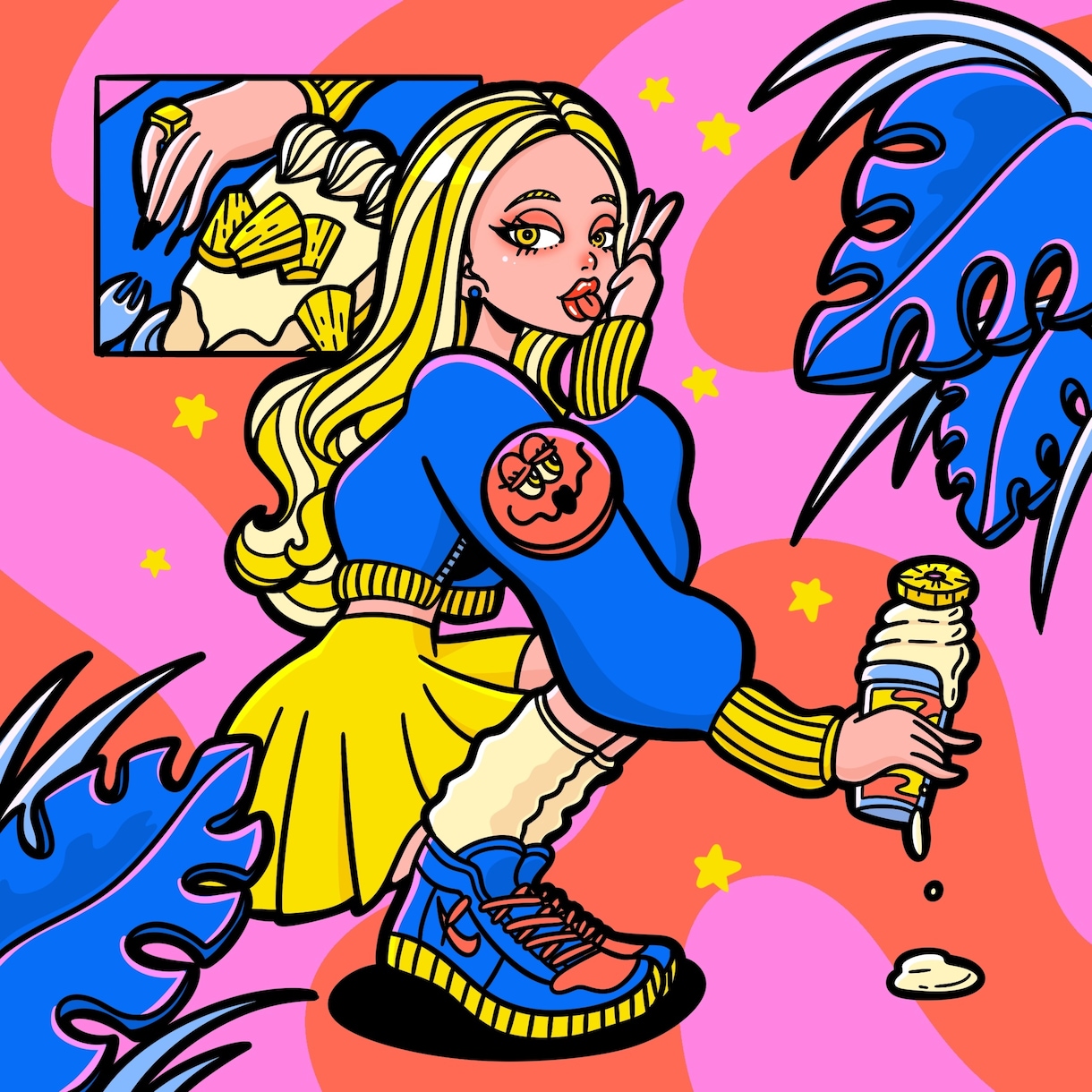 ポップでカラフル！目を引く海外風ガール描きます ちょっとストリート♡アイコンやグッズにいかがでしょうか♡ イメージ2
