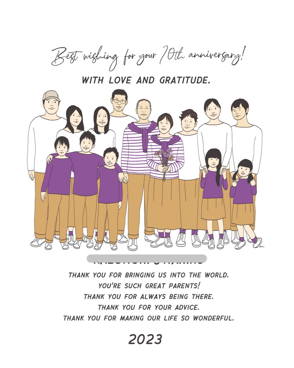 誕生日・還暦祝いに。似顔絵イラスト制作します 古希、傘寿祝い等へのメッセージへの変更も承っております イメージ3