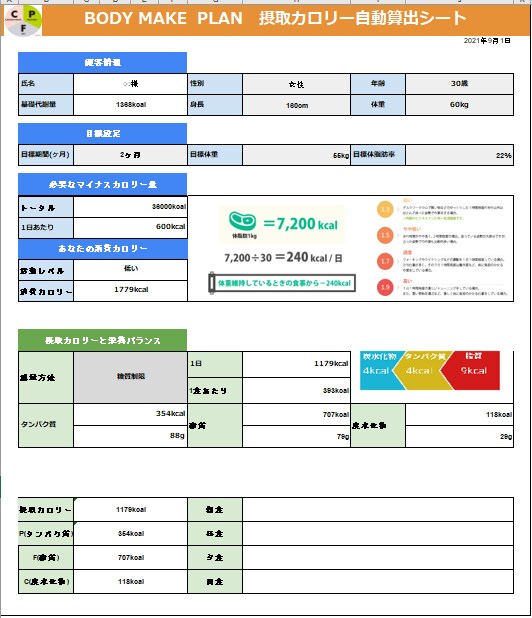 自動食事プラン算出シート販売します いつでも自分でプロの食事プランが作れます！！ イメージ1