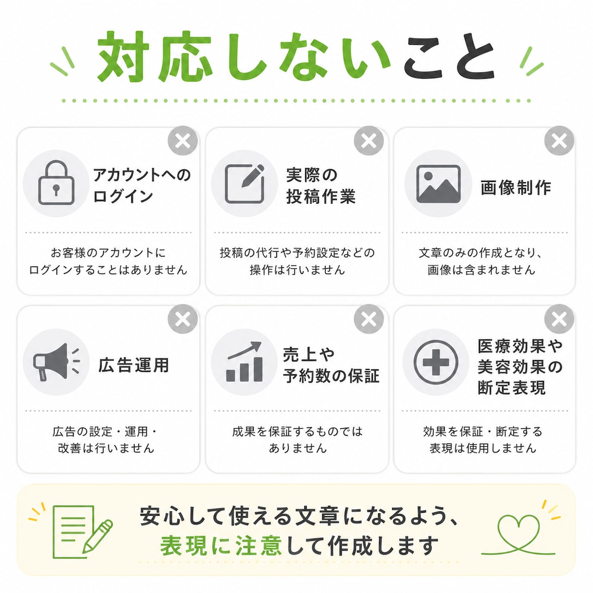 店舗向けInstagram投稿文を10本作成します 投稿ネタに困らない文章を作ります イメージ4