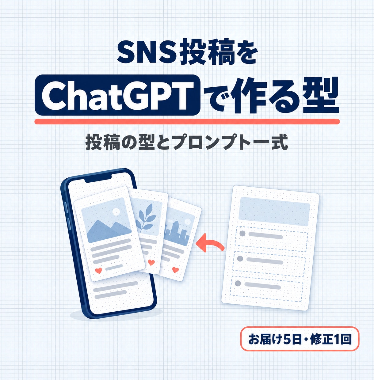 SNS投稿をChatGPTで作る型を作ります 例）1投稿30分の文章づくりを10分ほどの確認に イメージ1