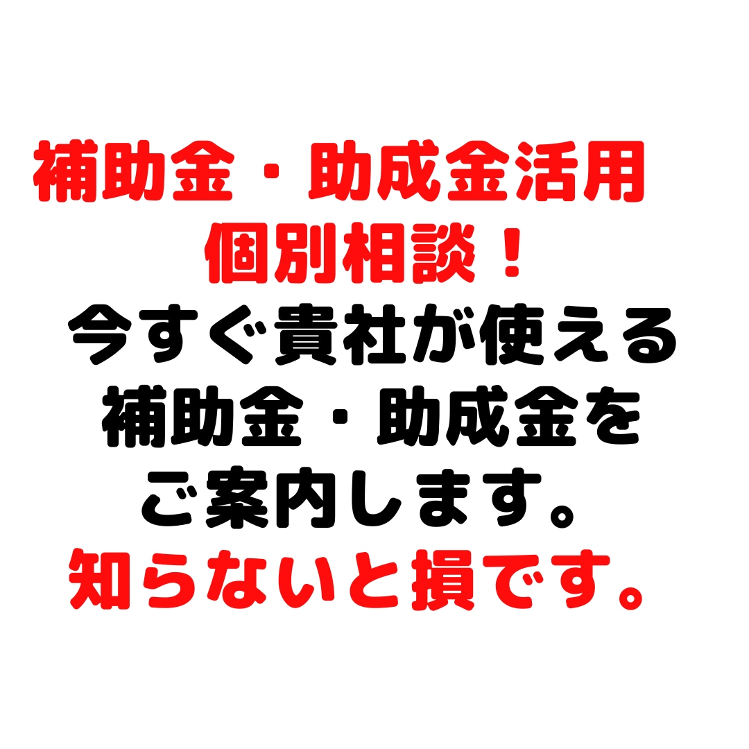 貴社が利用できる補助金・助成金を面談でご案内します 【知らなきゃ損！】補助金、助成金で経営を立て直し！ イメージ1