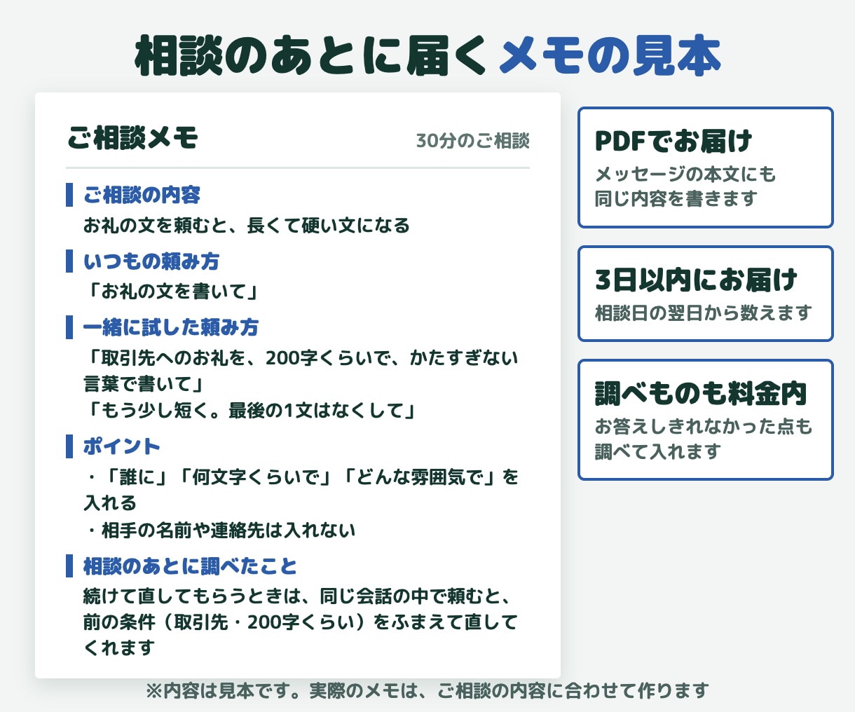 ChatGPTの頼み方を30分で一緒に見直します 思う答えが出ない方へ。試したプロンプトは後日メモでお届け イメージ4