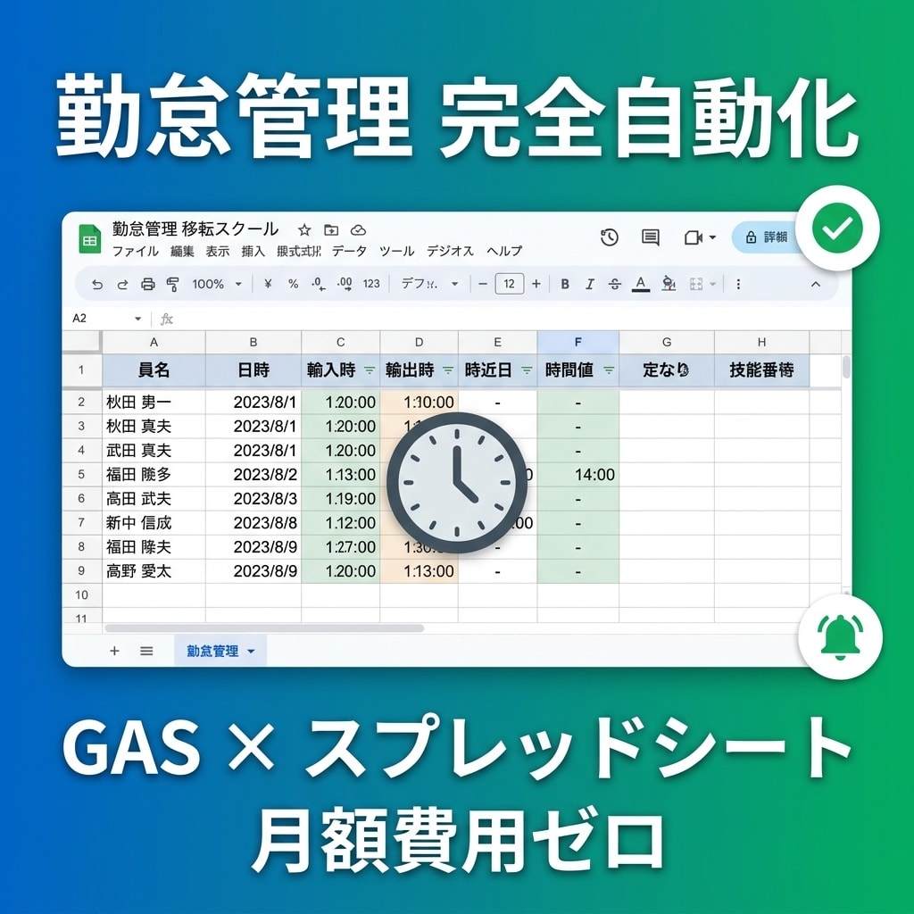 GASで勤怠管理を完全自動化します 打刻・集計・残業アラートまで月額ゼロで実現 イメージ1