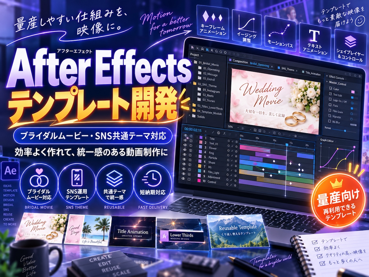 ブライダルムービー用AEテンプレート開発します 購入後はあなたの映像制作サービスに イメージ1