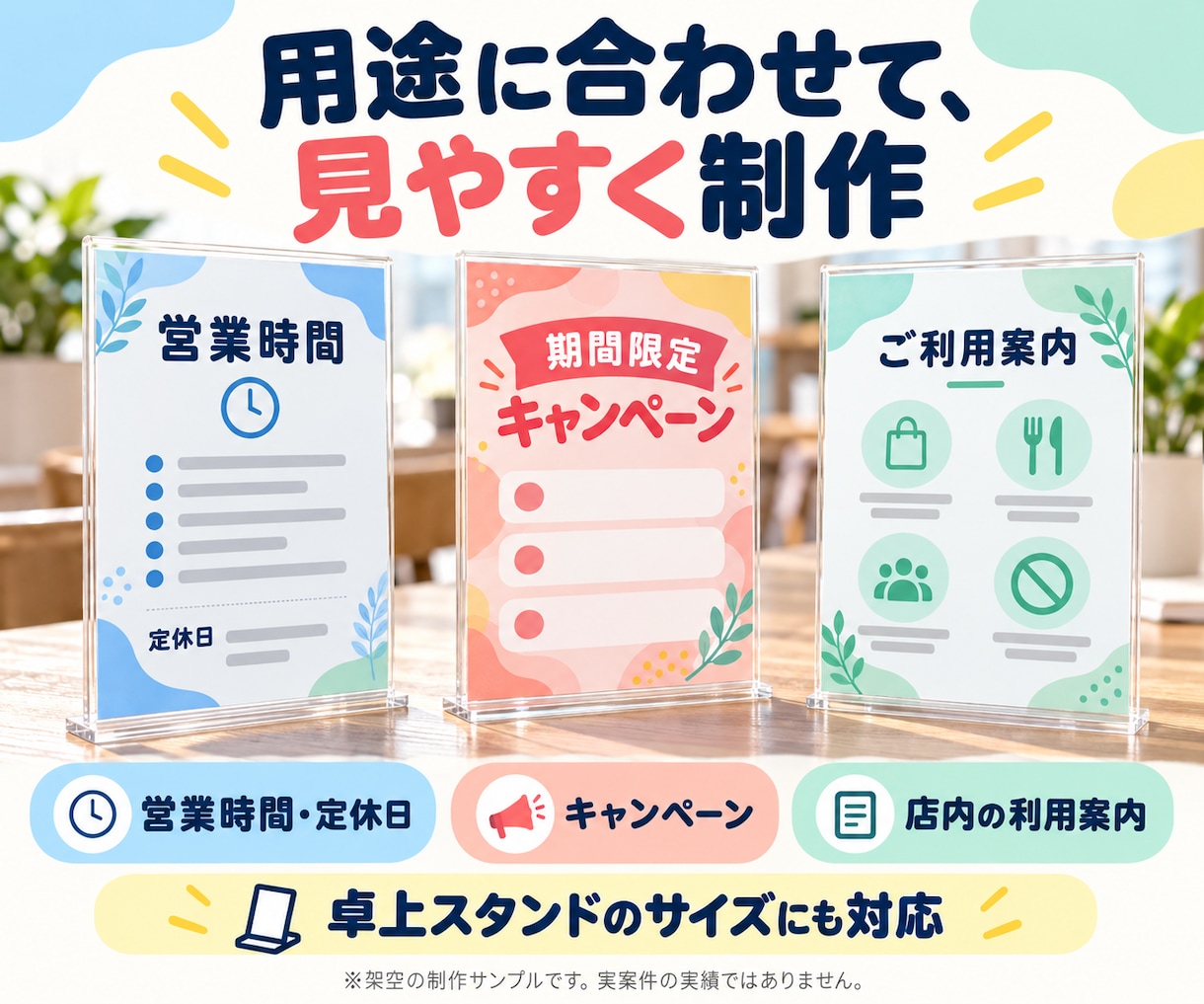 店舗の掲示物・卓上POPを制作します 営業時間・キャンペーン・利用方法をひと目で伝える イメージ2