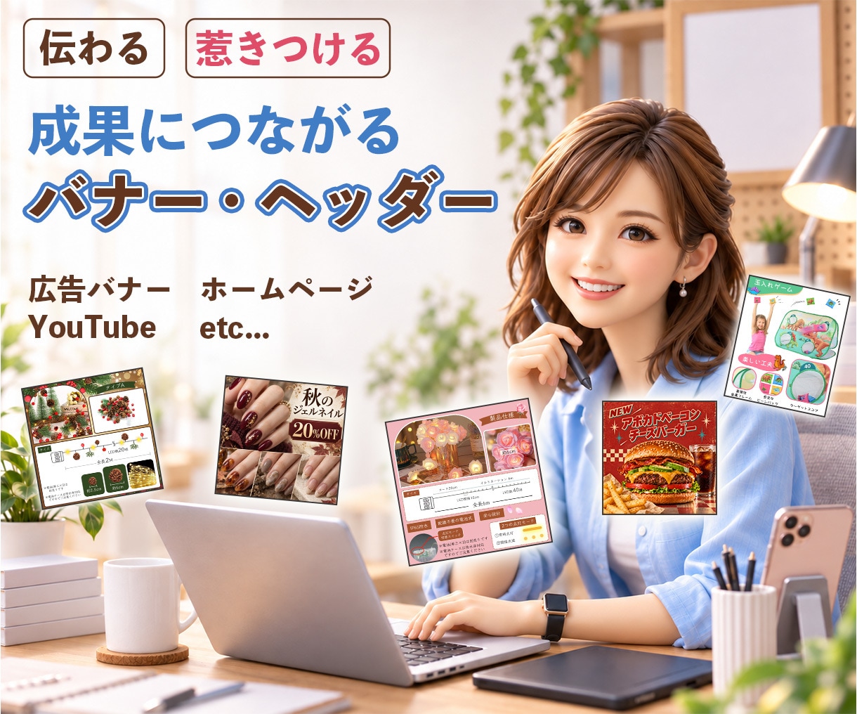 バナー・ヘッダーなどのWeb画像格安でお作りします ひと目で魅力が伝わる画像作成お任せください イメージ1