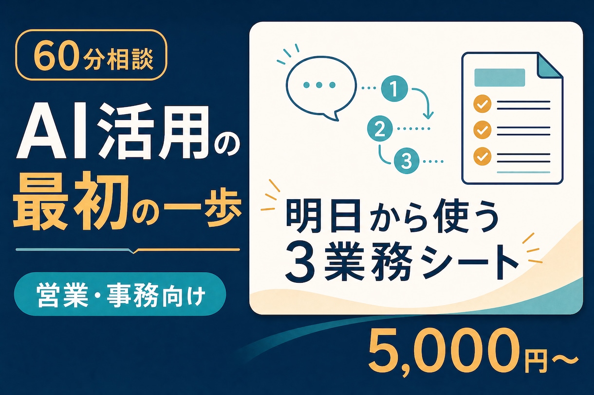 小さな会社のAI活用を相談します 60分で最初に試す3業務と基本プロンプトを整理します イメージ1